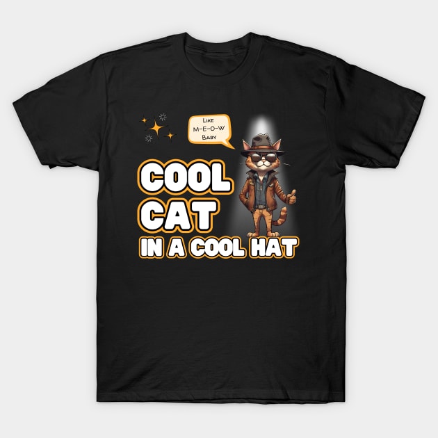 Cool Cat In A Cool Hat T-Shirt by Kenny The Bartender's Tee Emporium